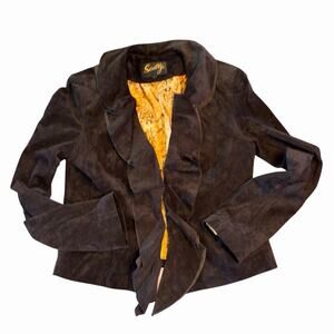 Scully Western Black Leather Suede Ruffles Rodeo Queen Cowgirl Jacket Large Boho